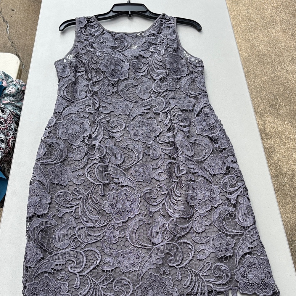 Adrianna Papell Charcoal Lace Midi Dress Size 10 Petite